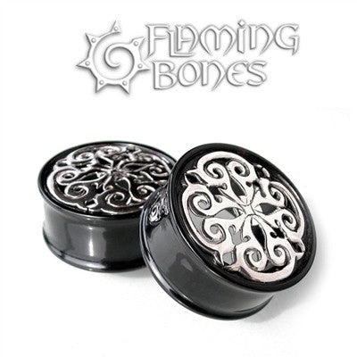 1-3/8" Mandala 6 - Silver Latice Eyelets in Black Water Buffalo Horn
