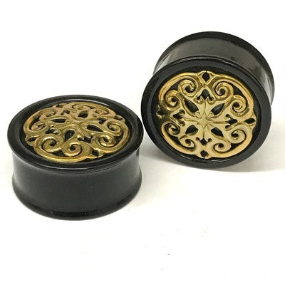 1-3/8" Borneo Mandala in Black Water Buffalo Horn with Copper