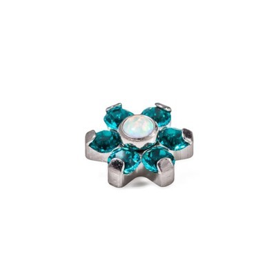 14g - 12g Titanium Flower with Jeweled Petals for Internally Threaded Jewelry - 6.7mm
