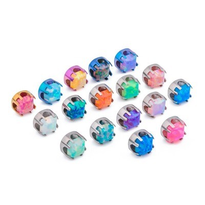 14g - 12g Titanium Prong-Set Opal Jeweled Top for Internally Threaded Jewelry - 4mm