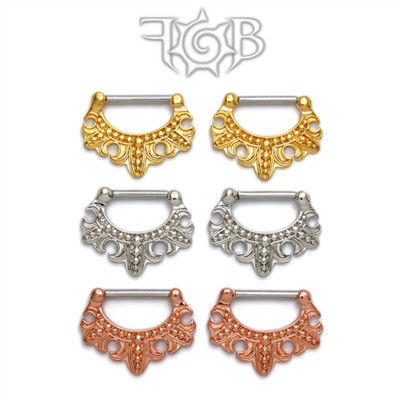 14g 18k Gold Plated Sterling Silver Nipple Klikr with Surgical Steel Post - Fleur