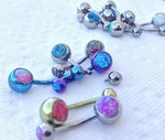 14g 3/8" Internally Threaded Titanium Curved Barbells with Double Opal Stones