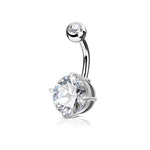 14g 3/8" Doubled Jeweled Steel Curve Barbell with Prong Set Gem