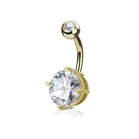 14g 3/8" Doubled Jeweled Steel Curve Barbell with Prong Set Gem