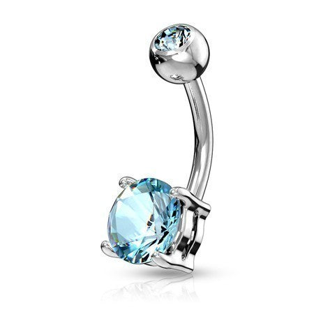 14g 3/8" Doubled Jeweled Steel Curve Barbell with Prong Set Gem