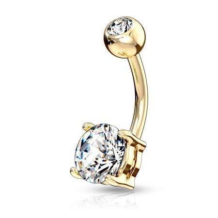 14g 3/8" Doubled Jeweled Steel Curve Barbell with Prong Set Gem