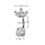 14g 3/8" Surgical Steel Belly Ring With Prong Set CZ Bottom and 3 Marquise CZ Fan Top