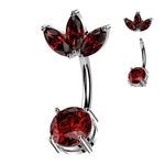 14g 3/8" Surgical Steel Belly Ring With Prong Set CZ Bottom and 3 Marquise CZ Fan Top