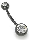 14g 7/16” BlackArt Externally Threaded Double Jeweled Titanium Curve with Clear Gems
