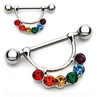 14g 3/4" Rainbow Gemmed 316L Surgical Steel Nipple Shield