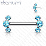14g 9/16" Titanium Threadless Push-in Nipple Barbell with 3 Bezel Set Jewels