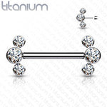 14g 9/16" Titanium Threadless Push-in Nipple Barbell with 3 Bezel Set Jewels
