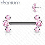 14g 9/16" Titanium Threadless Push-in Nipple Barbell with 3 Bezel Set Jewels
