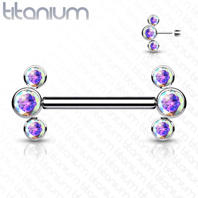 14g 9/16" Titanium Threadless Push-in Nipple Barbell with 3 Bezel Set Jewels