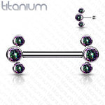14g 9/16" Titanium Threadless Push-in Nipple Barbell with 3 Bezel Set Jewels