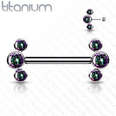 14g 9/16" Titanium Threadless Push-in Nipple Barbell with 3 Bezel Set Jewels