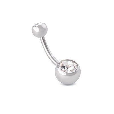 14g Curve Steel Barbell with 5mm and 8mm Double Jeweled Balls