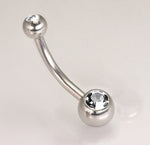 14g Curve Steel Barbell with 4mm and 6mm Double Jeweled Balls