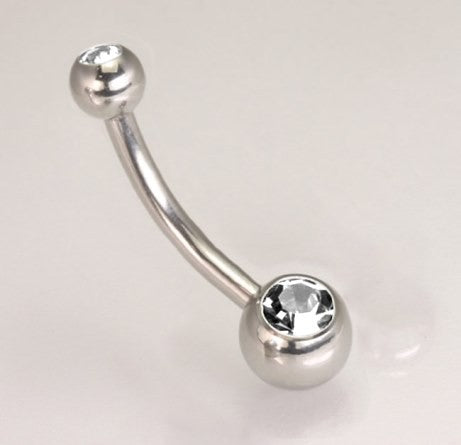 14g Curve Steel Barbell with 4mm and 6mm Double Jeweled Balls