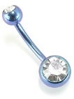 14g Double Jewel Titanium Curved Barbell - 15/32" (12mm)