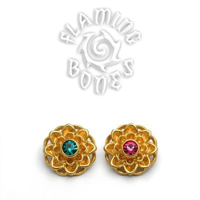 14g Gold Plated Sterling Silver Lotus Threaded Ends With Accent for Internally Threaded Body Jewelry
