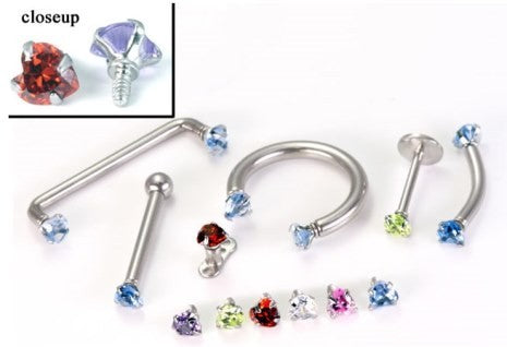 14g Steel Internally Threaded Heart Gem Top