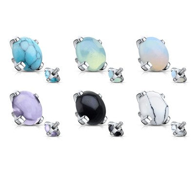 14g Steel Internally Threaded Round Semi Precious Stone Prong Set Dermal Tops