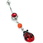 14g Steel Jeweled Curve with Hand Blown Painted Glass Lady Bug