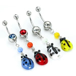 14g Steel Jeweled Curve with Hand Blown Painted Glass Lady Bug