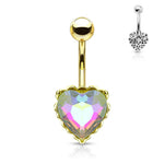 14g Prism Effect Heart Gem with Heart Filigree Encasing Navel Barbell