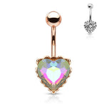 14g Prism Effect Heart Gem with Heart Filigree Encasing Navel Barbell