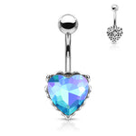 14g Prism Effect Heart Gem with Heart Filigree Encasing Navel Barbell