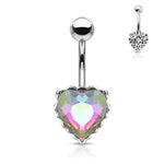 14g Prism Effect Heart Gem with Heart Filigree Encasing Navel Barbell