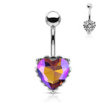 14g Prism Effect Heart Gem with Heart Filigree Encasing Navel Barbell