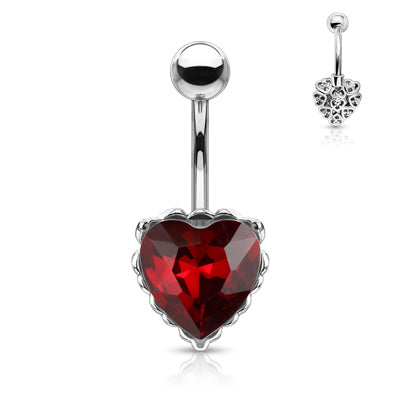 14g Prism Effect Heart Gem with Heart Filigree Encasing Navel Barbell