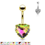 14g Prism Effect Heart Gem with Heart Filigree Encasing Navel Barbell