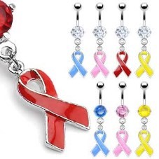 14g Steel Prong Set Clear Jewel with Awareness Ribbon