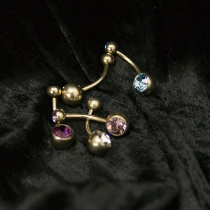 14g Pyrite Gold Titanium Double Jeweled Curved Barbell