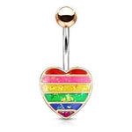 14g Rainbow Opal Glitter Filled Heart Belly Button Ring