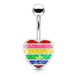 14g Rainbow Opal Glitter Filled Heart Belly Button Ring