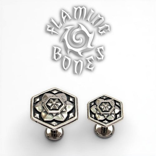 14g "Seven Days of Creation" Sacred Geometry Threaded Ends in Sterling Silver