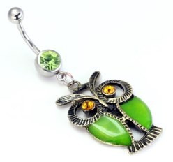 14g Steel Single Gem Belly Button Dangle with Vintage Owl