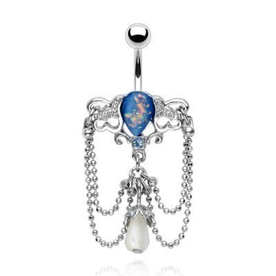 14g Steel Chandelier Dangle with Synthetic Blue Opal Stone