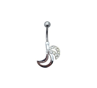 14g Steel Curved Barbell with Dangling Jeweled Swivel Moon