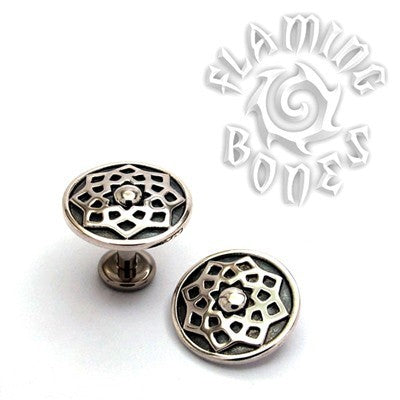 14g "Stellar" Sacred Geometry Threaded Ends in Sterling Silver