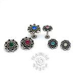14g Sterling Silver Lotus Threaded Ends With Accent for Internally Threaded Body Jewelry