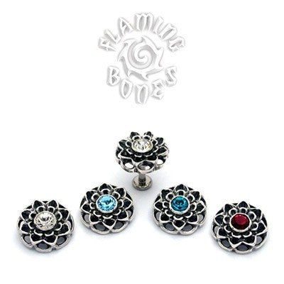 14g Sterling Silver Lotus Threaded Ends With Accent for Internally Threaded Body Jewelry