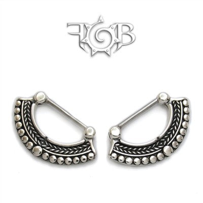 14g Sterling Silver Nipple Klikr with Surgical Steel Post - Filigree Fan - Uchiwa