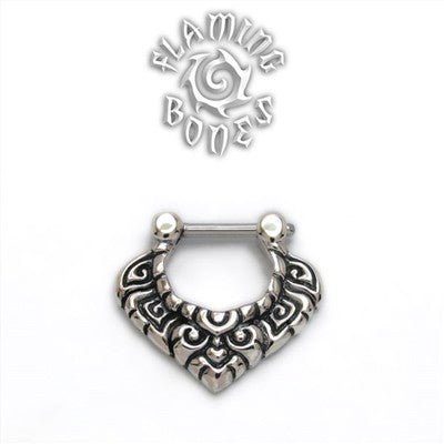 16g Sterling Silver Septum Klikr with Finely Detailed Floral Pattern and Surgical Steel Post - Vanda