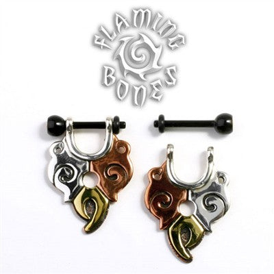 Stirrups in Mixed Metal with Grooved Black Water Buffalo Horn Post